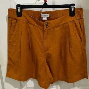 NWOT brown linen pleated shorts, size 10